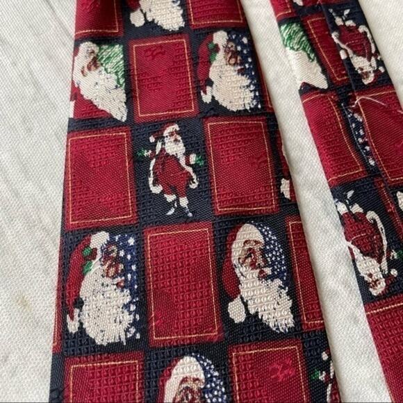 Silk Christmas Tie Black Brown Santa Ferrell Reed Derringers Vintage Christmas - Picture 2 of 7